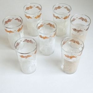 Set of 7 Mid Century-Modern Gold Eagle Colonial Vintage Drinking Glass Tumblers